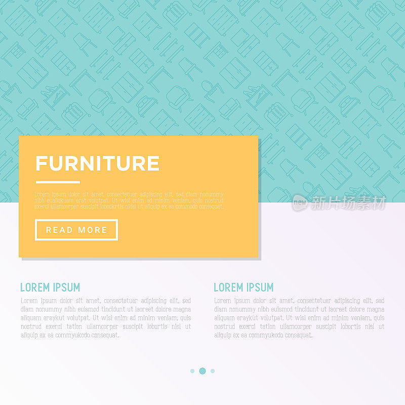 Furniture concept with thin line icons: dressing table, sofa, armchair, wardrobe, chair, table, bookcase, desk, wall shelves. Elements of interior. Vector illustration, print media template.